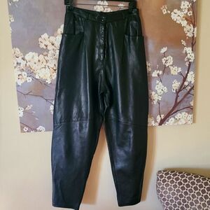 Vintage 90s Black Leather Pants - Sz M
